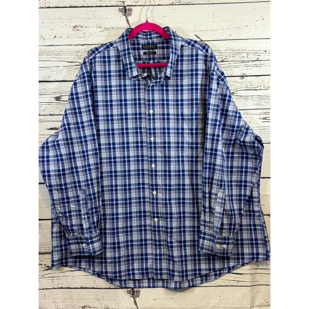 Men's Lauren Plaid Button Down Shirt 4XL Blue